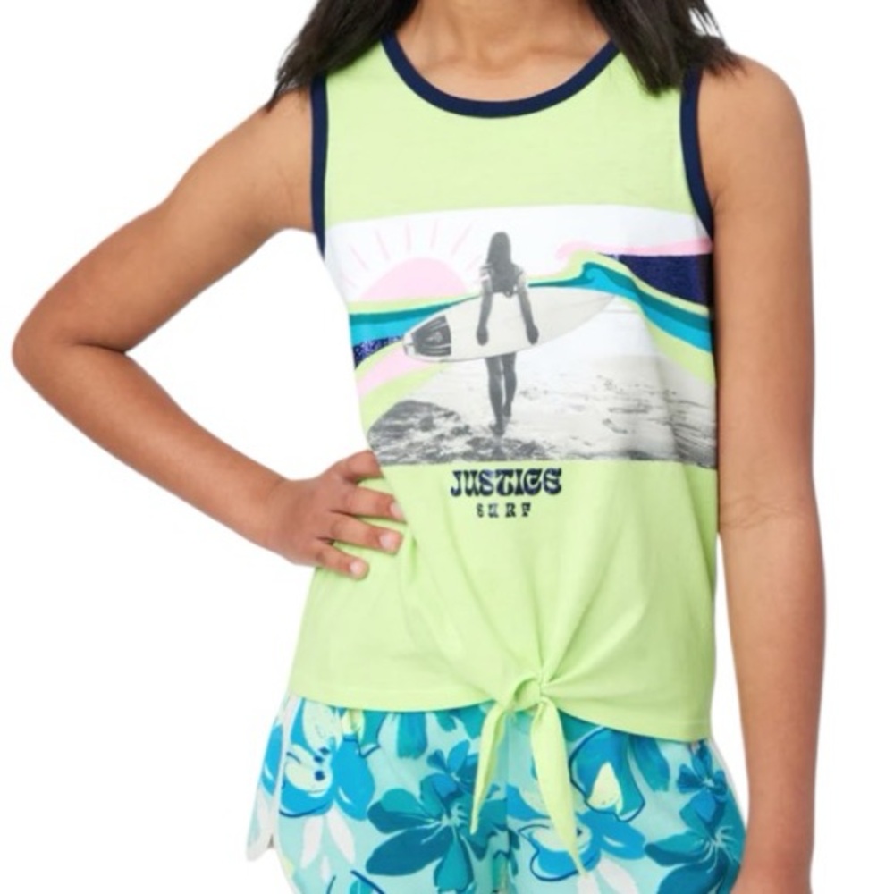 NWOT - Justice Girls Lime Green Graphic Tank Top